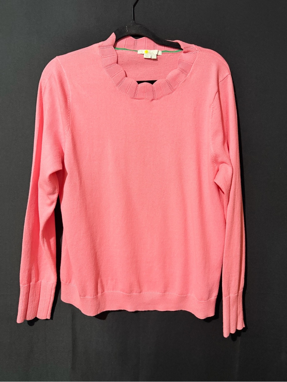 Boden Coral Pink Scalloped Crewneck Sweater